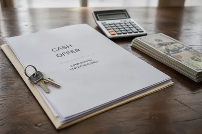 Homeowner reviewing a cash offer on his phone