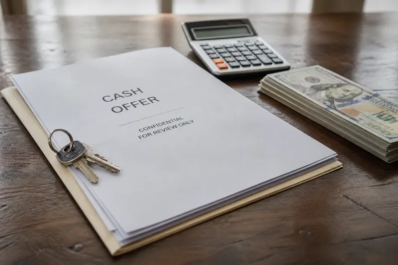 Homeowner reviewing a cash offer on his phone